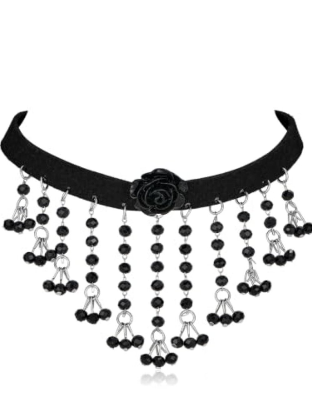 Halloween Gothic Velvet Choker Necklace Black Rose Beaded Collar